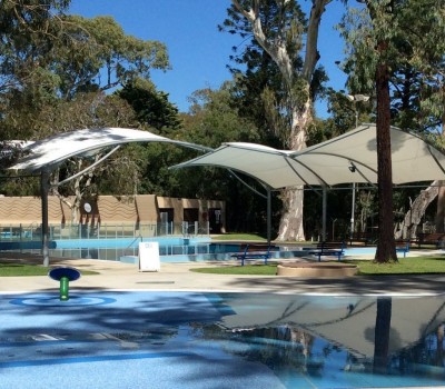Cantilever shade structure George Bolton Swimming Centre City of Burnside SA