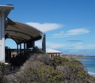Custom shade structure PVC membrane Star of Greece restaurant shelter Port Willunga City of Onkaparinga
